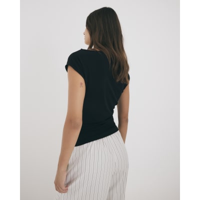 Black Ruched T-Shirt