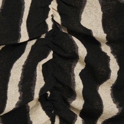 Black Ruched Wavy Print Mesh Top