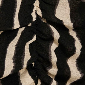 Black Ruched Wavy Print Mesh Top