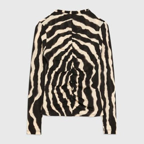 Black Ruched Wavy Print Mesh Top