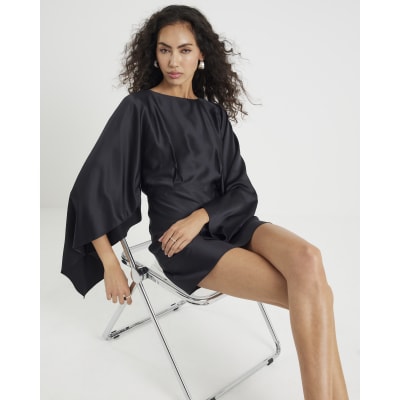 Black satin Cape Mini Dress