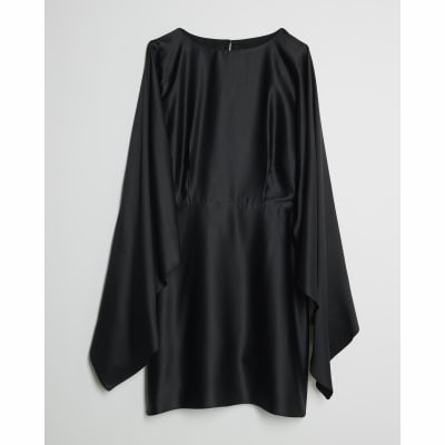 Black satin Cape Mini Dress