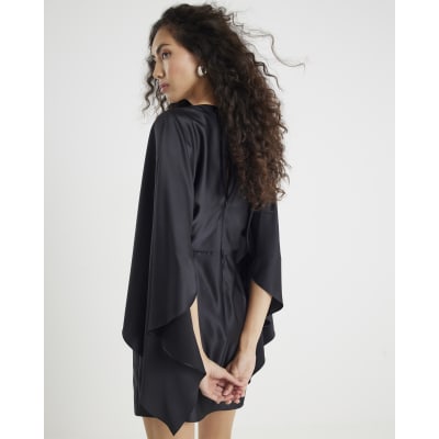 Black satin Cape Mini Dress