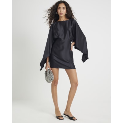 Black satin Cape Mini Dress