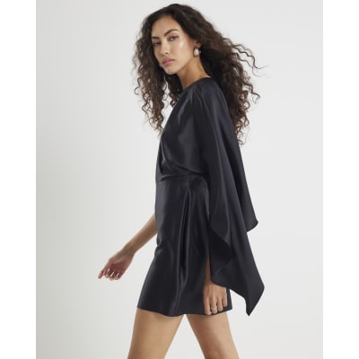 Black satin Cape Mini Dress