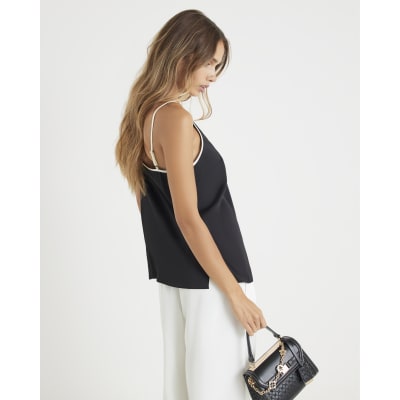 Black Satin Contrast Binding Cami Top