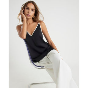 Black Satin Contrast Binding Cami Top