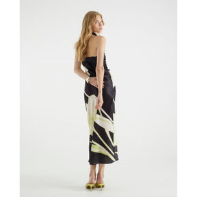Black Satin Floral Cowl Neck Slip Maxi Dress