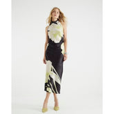 Black Satin Floral Cowl Neck Slip Maxi Dress