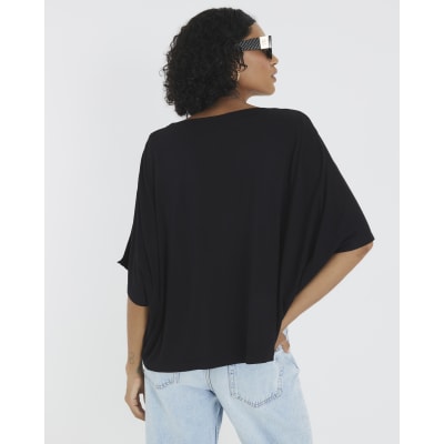 Black Satin Front Jersey Back Top