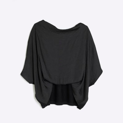 Black Satin Front Jersey Back Top