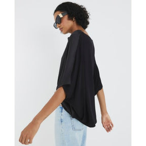 Black Satin Front Jersey Back Top