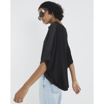 Black Satin Front Jersey Back Top