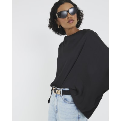 Black Satin Front Jersey Back Top