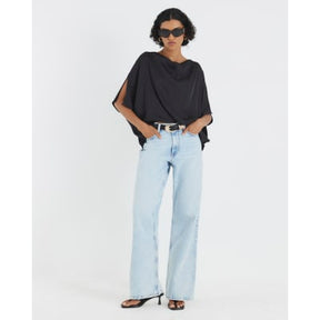 Black Satin Front Jersey Back Top