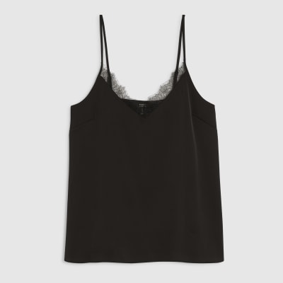 Black Satin Lace Trim Cami Top