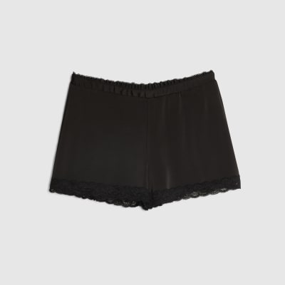 Black Satin Lace Trim Shorts