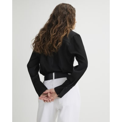 Black Satin Long Sleeve Slim Fit Shirt