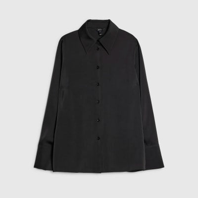 Black Satin Long Sleeve Slim Fit Shirt