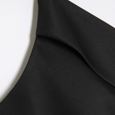 Black Satin One Shoulder Top