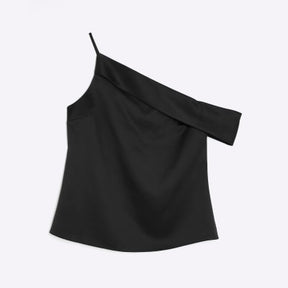 Black Satin One Shoulder Top