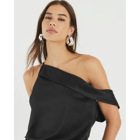 Black Satin One Shoulder Top