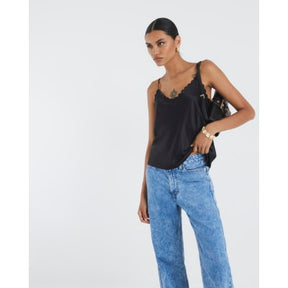 Black Satin Scallop Trim Cami Top