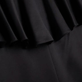 Black Satin Sleeveless Frill Jumpsuit