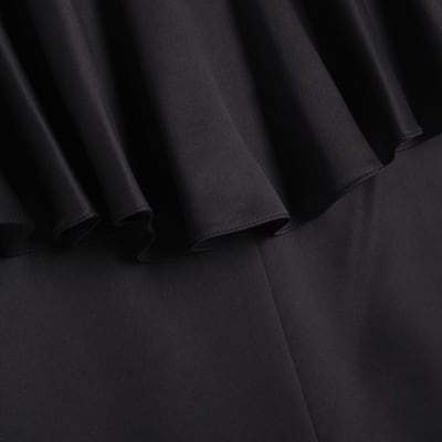 Black Satin Sleeveless Frill Jumpsuit