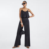 Black Satin Sleeveless Frill Jumpsuit