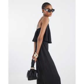 Black Satin Sleeveless Frill Jumpsuit