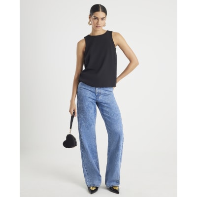 Black Scallop Trim Tank Top