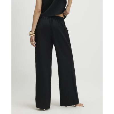 Black Scallop Trim Wide Leg Trousers