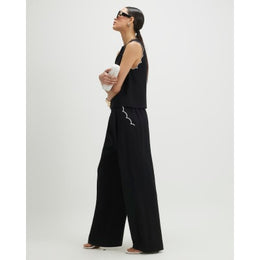 Black Scallop Trim Wide Leg Trousers