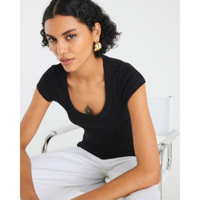 Black Scoop Neck Cap Sleeve T-shirt
