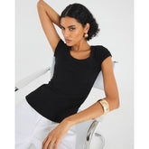 Black Scoop Neck Cap Sleeve T-shirt