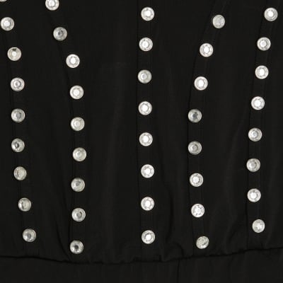 Black Scoop Neck Studded Bodysuit