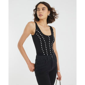 Black Scoop Neck Studded Bodysuit