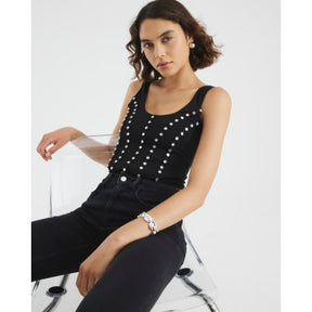 Black Scoop Neck Studded Bodysuit