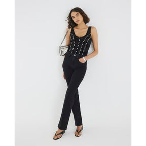 Black Scoop Neck Studded Bodysuit