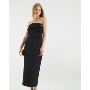 Black Sculpted Bandeau Tailored Midi Dress