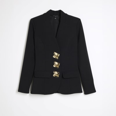 Black sculpted jersey Blazer