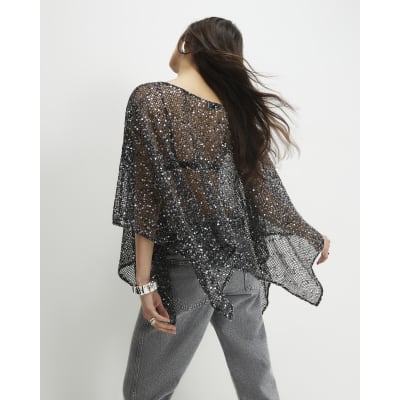 Black Sequin Knitted Cape