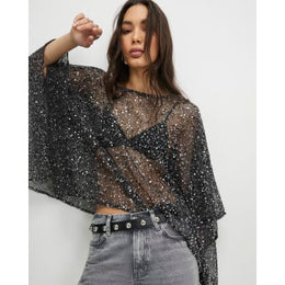 Black Sequin Knitted Cape