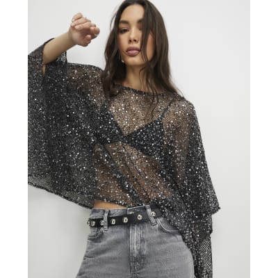 Black Sequin Knitted Cape