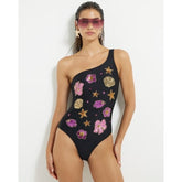 Black Sequin One Shoulder Swimsuit