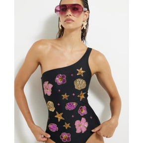Black Sequin One Shoulder Swimsuit