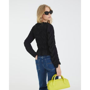 Black Shirred Long Sleeve Top