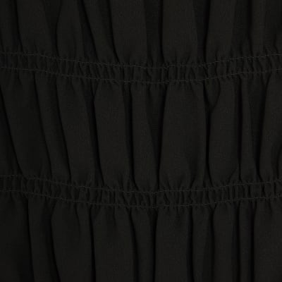 Black Shirred Long Sleeve Top