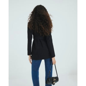 Black Short Belted Wrap Coat